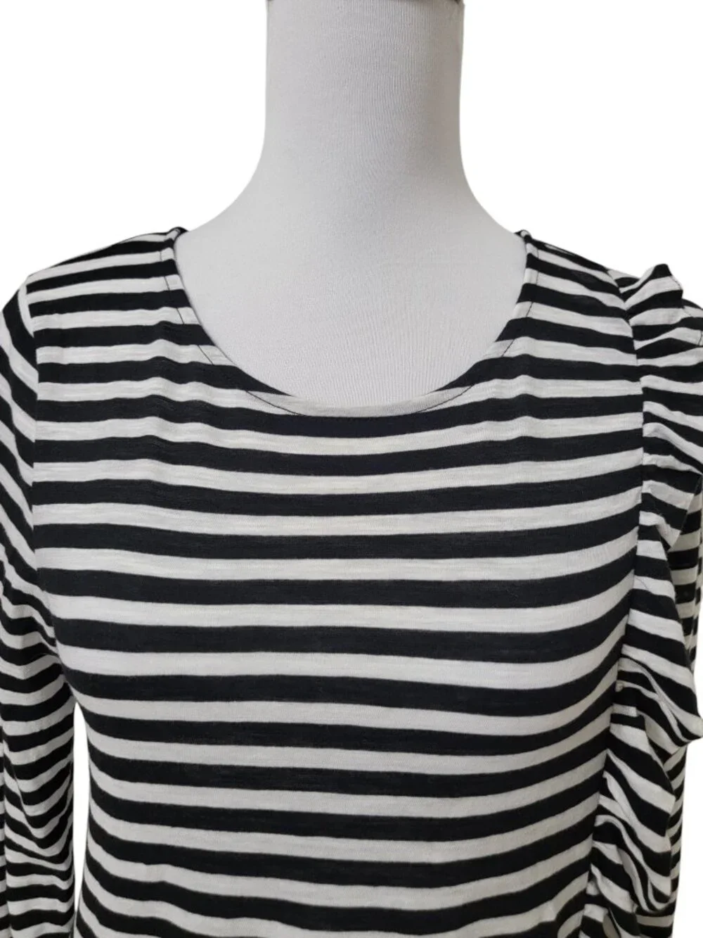J. Crew Size S Black & White Striped Ruffled Trim Tunic with Asymmetrical Ruffle